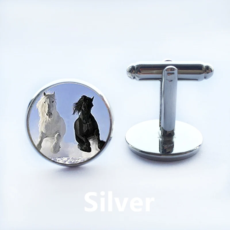 2015 Fashion Men's Gift Jewelry Cuff Links White Golden Plated Link Round Animal Horse Pattern Designer Brand Cufflinks Men | Украшения