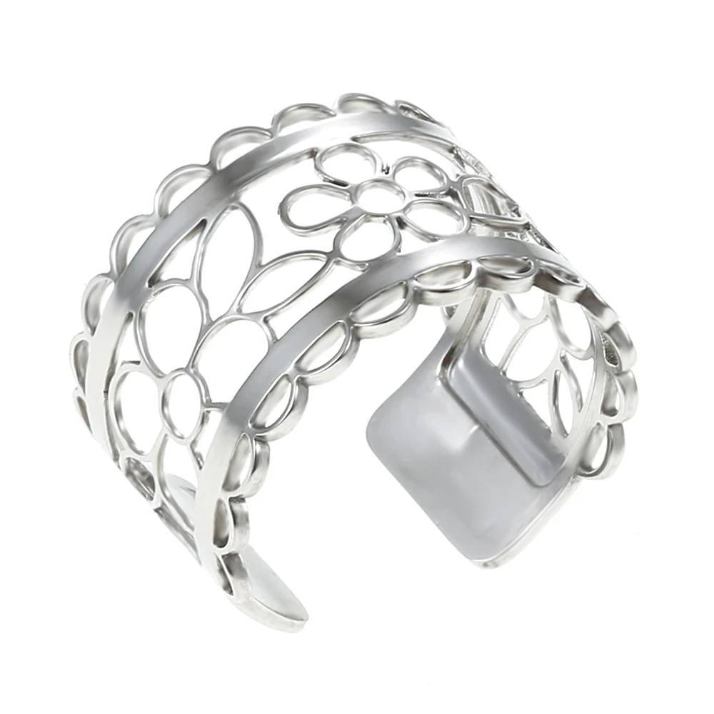 HOLLOW Legenstar Inca серебряные кольца с открытым цветком для женщин Bijoux Homme кольца из нержавеющей стали с возможностью изменения размера Реверсивные кожаные кольца Bague летние - Цвет основного камня: HOLLOW