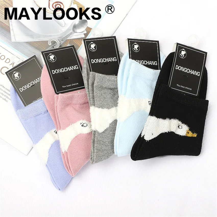 Maylooks Осенне зимняя обувь новый мультфильм из пряжи с пером коттоновые носки