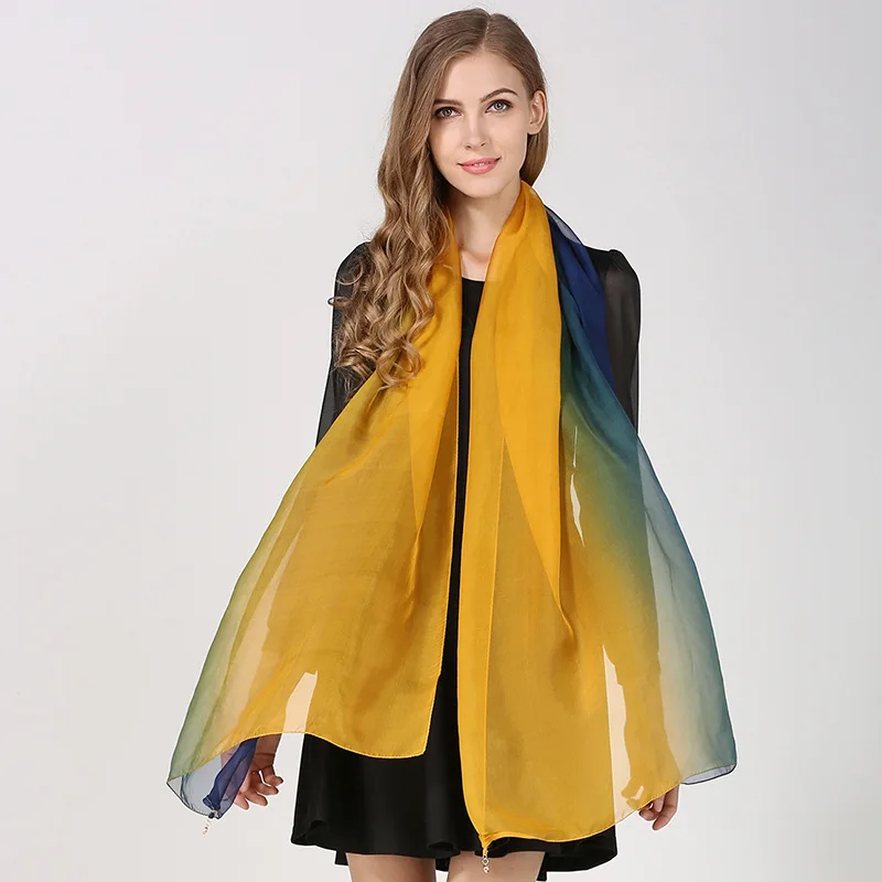 DANKEYISI градиентный цвет чистый Шелковый шарф роскошный бренд бандана обертывания