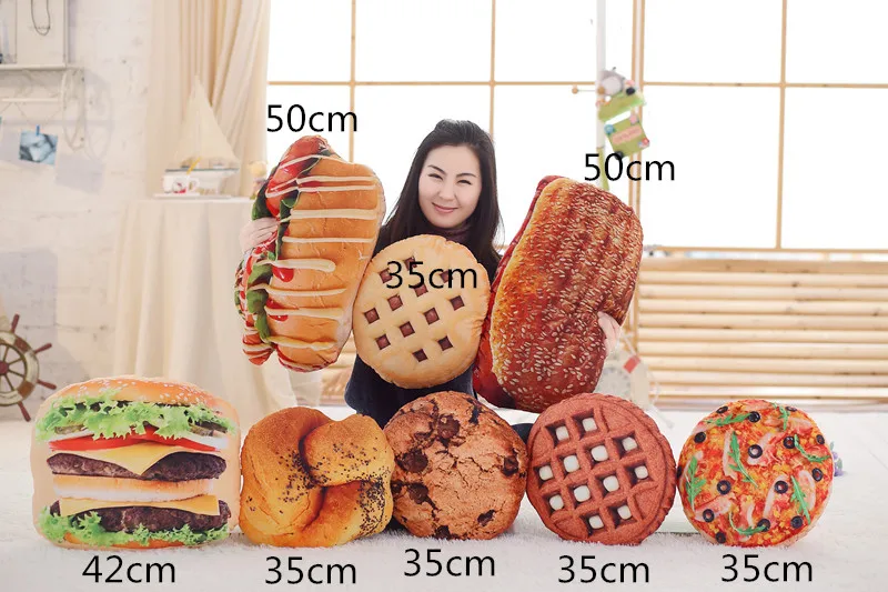 1pc Simulation Creative Food Cookies Pizza hamburger Pillow Lifelike Plush Toy Soft Stuffed Cushion Child Kid Funny Gift