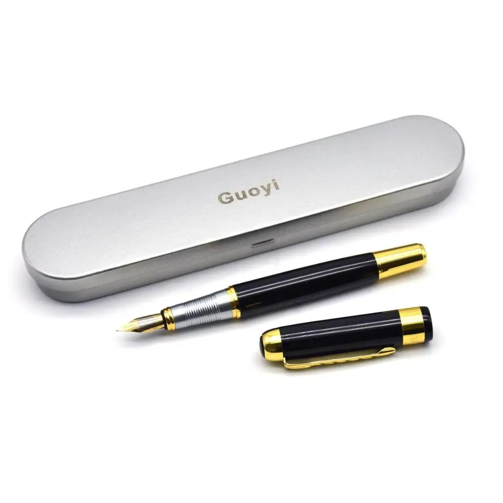 Black Pen Gift Guoyi G001 ретро с тяжелой подошвой, металлическая авторучка Роскошные Подарочная ручка в деловом стиле для школьников, пишущий канцелярские принадлежности - Цвет: Black Pen Gift