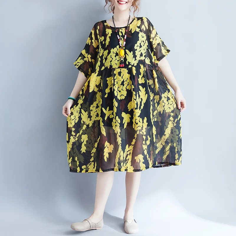 Yzeqi Women Bohemian Vintage Summer Dress Print Short Regular Thin Loose Big Swing Ladies Beach Casual Elegant Dresses | Женская одежда