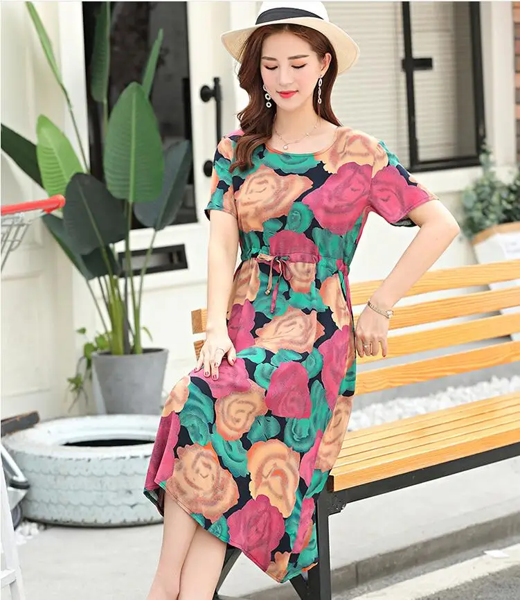 XL ~ 6XL! 2019 новое летнее Хлопковое платье женское длинное с цветочным рисунком