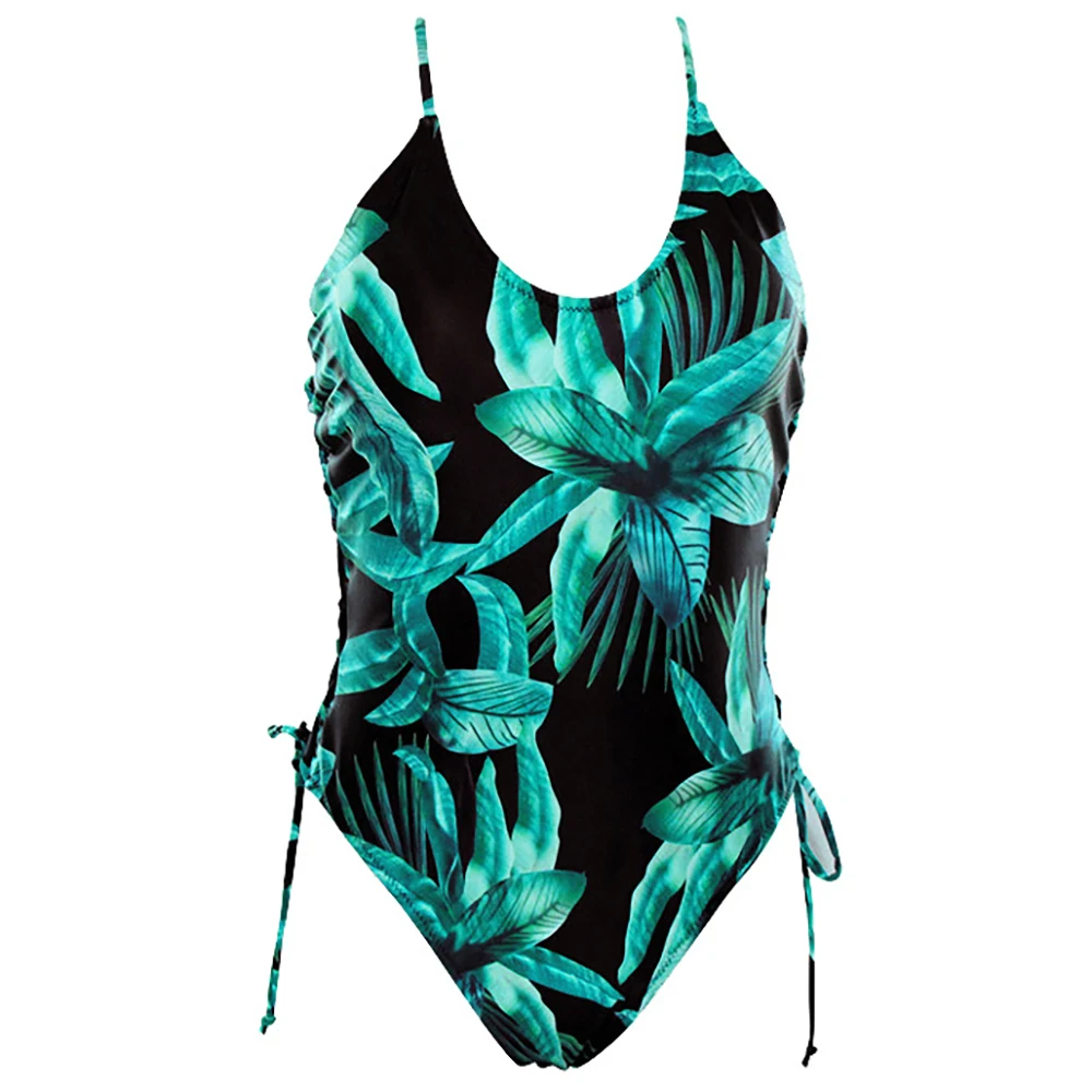 Цветочный цельный купальник женский 2019 Глубокий V портовый струнный Сексуальный
