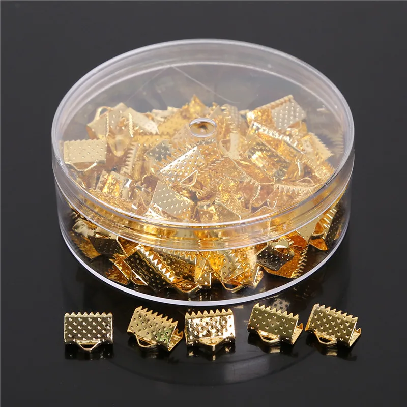 

8x10mm 100pcs Rhodium/Gold Plated Textured End Caps Crimp Beads For Jewelry Making DIY Jewelry Findings (Contain Box)