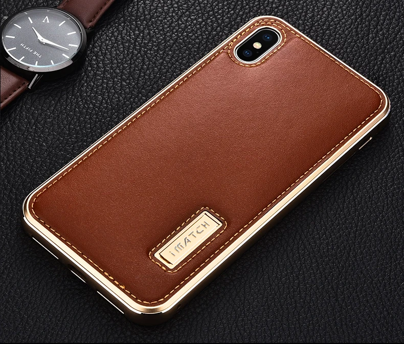 Металлический чехол iMatch для iPhone XS MAX, чехол из натуральной кожи для iPhone X XS MAX, Алюминиевый металлический бампер, задняя крышка