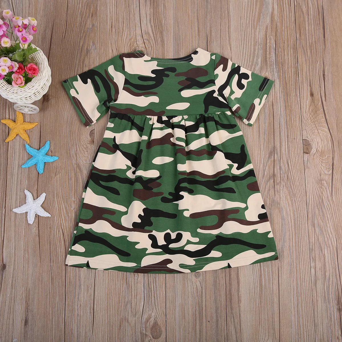 Summer Kids Baby Girls Dress Cute Army Green Camouflage Short Sleeve Loose Outfit Clothes Toddlers Soft Mini Vestidos | Детская одежда