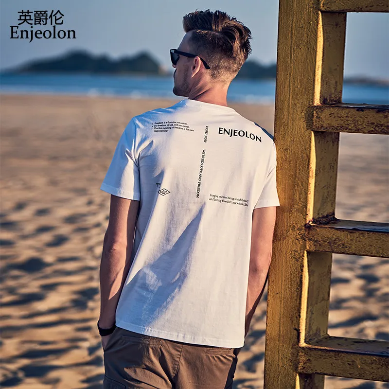Enjeolon Футболка мужская летняя футболка с короткими рукавами и круглым вырезом