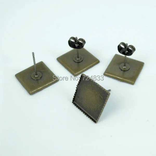 10 шт. Античная бронзовая основа для сережек с квадратной камеей размером 12 мм |