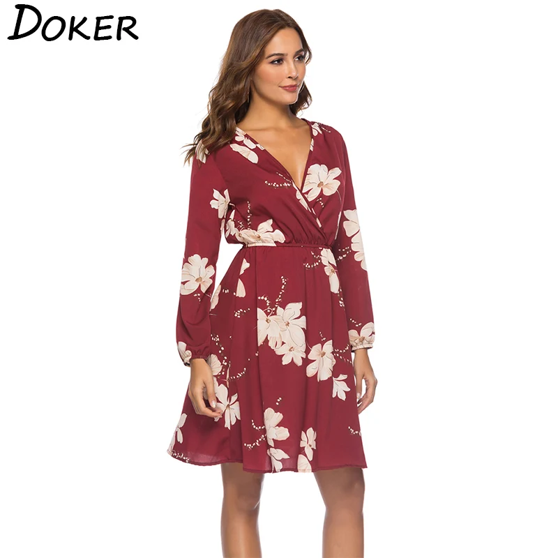Женское шифоновое платье с глубоким v образным вырезом винтажное принтом и
