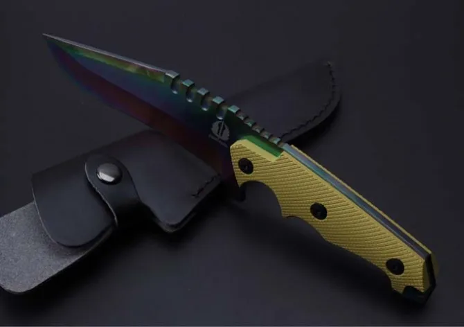 2 цвета! Цвет/позолоченный титановый охотничьи закрепленные ножи 9Cr18Mov лезвие G10