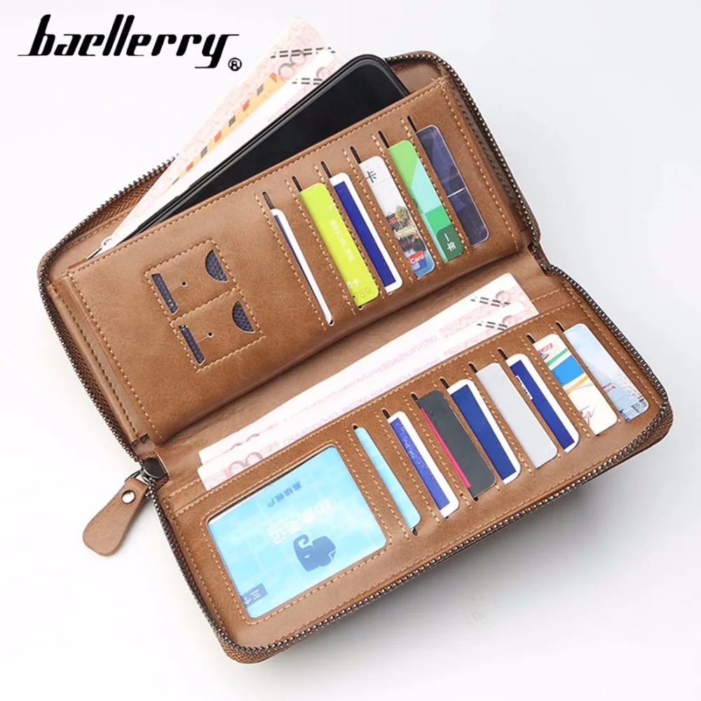 2018 мужские кошельки Baellerry на молнии длинный коричневый мужской кошелек из