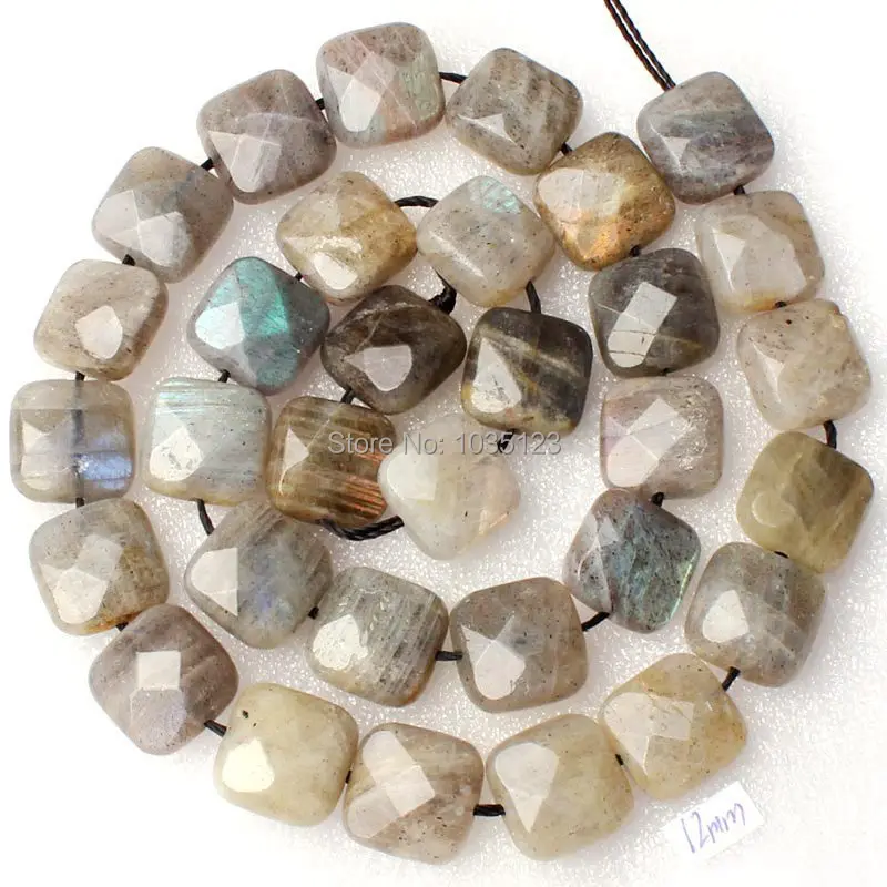 Natural Gray Labradorite Stone Faceted Square Shape 8/10/12/14/16mm Necklace Bracelet Jewelry Loose Beads wj196