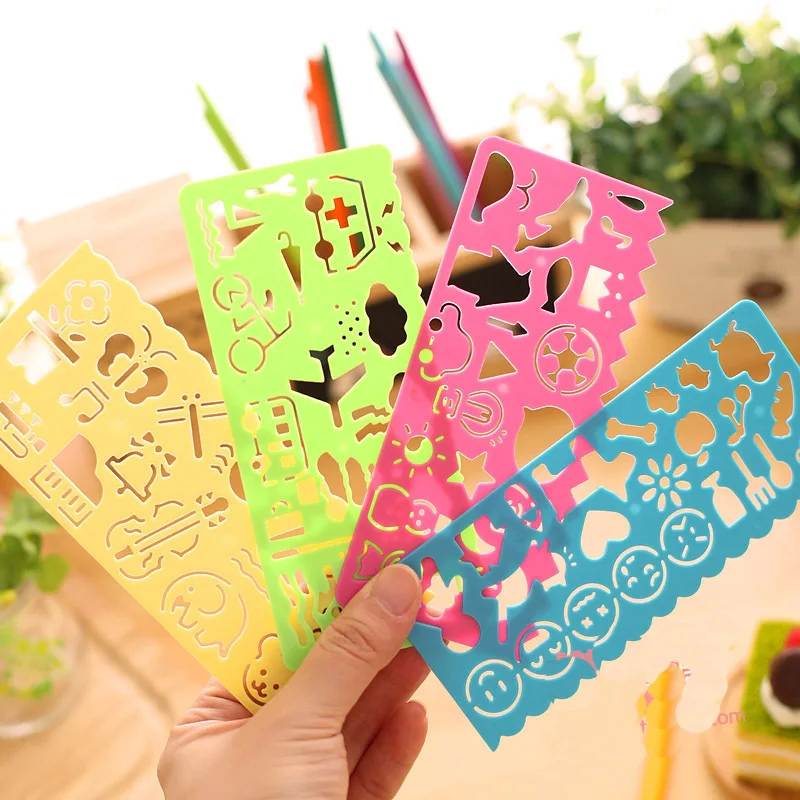 Multifunctional Ruler Student Stationery Cute Drawing Cartoon Art Painting Gift for Children Educational Toy 4Pcs | Игрушки и хобби