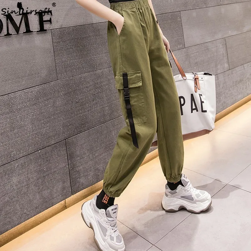 High Waist Cargo Pants Women Big Pockets Loose Streetwear Joggers 2019 Fashion Hip Hop Women's Trousers Green Black | Женская одежда