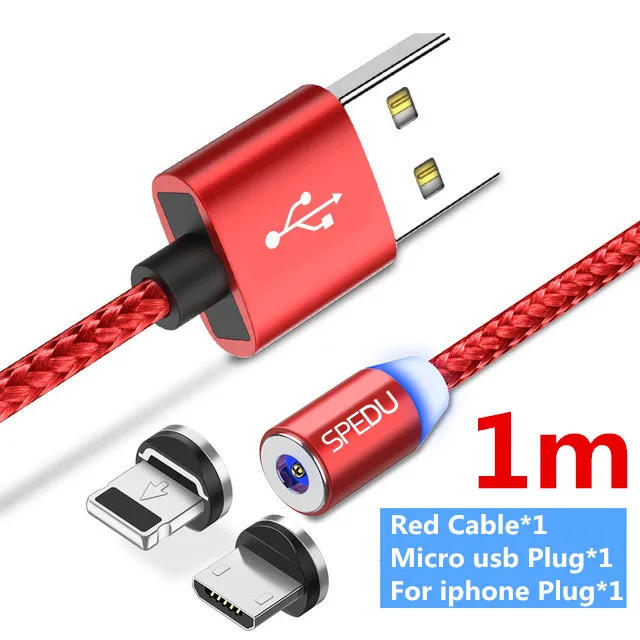 Автомобильное зарядное устройство USB SPEDU для iPhone X 6 7 8 XS Max, магнитный кабель, автомобильное зарядное устройство для телефона, Micro usb type c для samsung S9 S8 Plus xiaomi - Тип штекера: ios and micro 1Cable