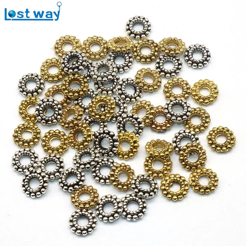 100 шт./лот металлические бусины-разделители под античное серебро круглые бусины с
