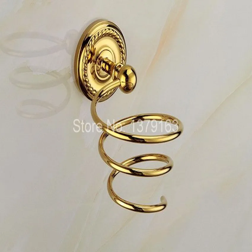 Роскошный латунный настенный держатель для фена ванной комнаты золотистого