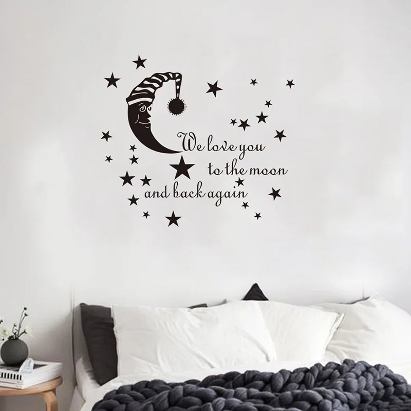 

Cartoon Sleeping moon Star wall sticker for children's baby room bedroom home decoration Mural Decals wallpaper kids stickers