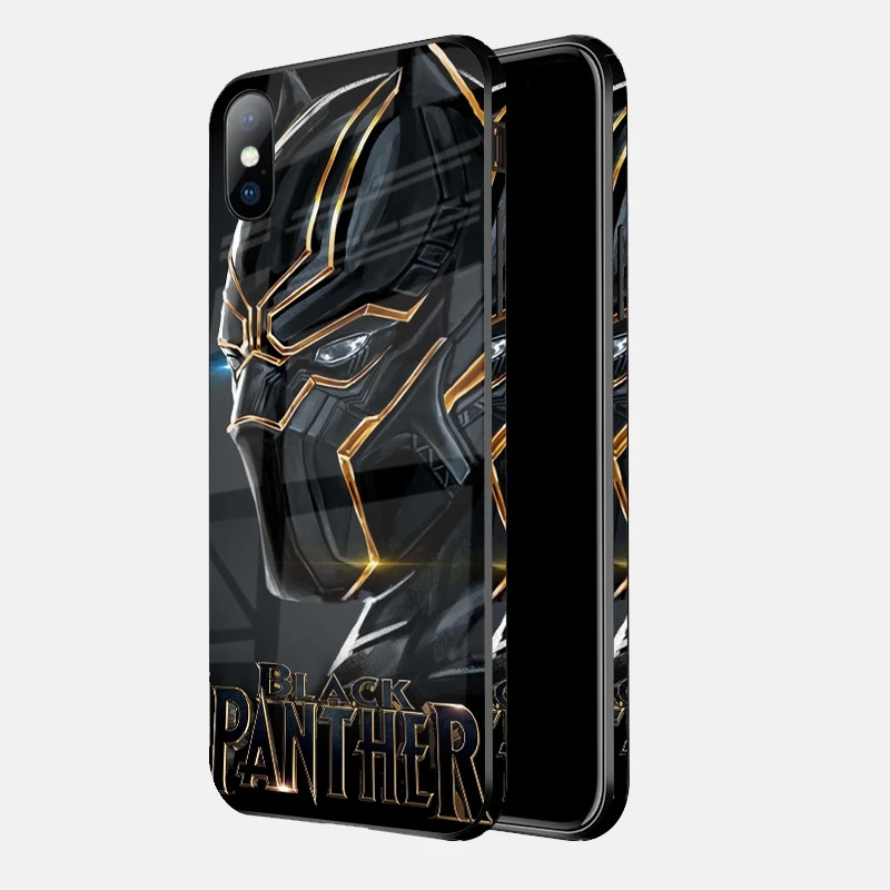 PANTHER2 Роскошные стеклянные чехлы для телефонов с супергероями для iPhone 8, 7, 6s Plus, XS Max, XR, 10, 8 Plus, 7 Plus, чехол с логотипом Marvel, Мстители, Человек-паук, Супермен - Цвет: PANTHER2