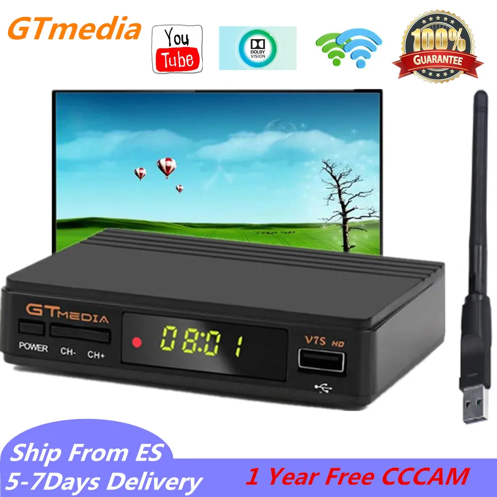 GTmedia DVB-S2 декодирование Freesat V7S hd с USB wifi FTA tv DVB S2 приемник Поддержка 1 год Европа 7 cline CCCAM сетевой обмен
