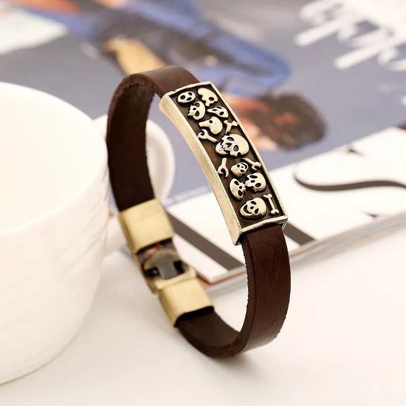 SOHOT хип хоп стиль скелет череп браслет из натуральной кожи винтажные аксессуары