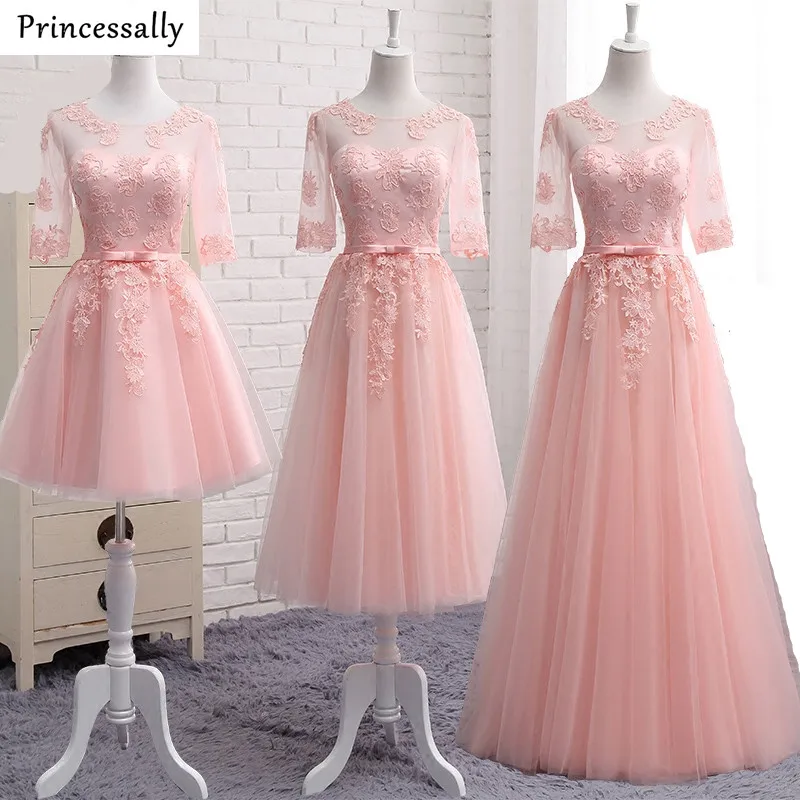 Robe De Soriee/милое розовое платье подружки невесты с вышивкой и кружевными рукавами