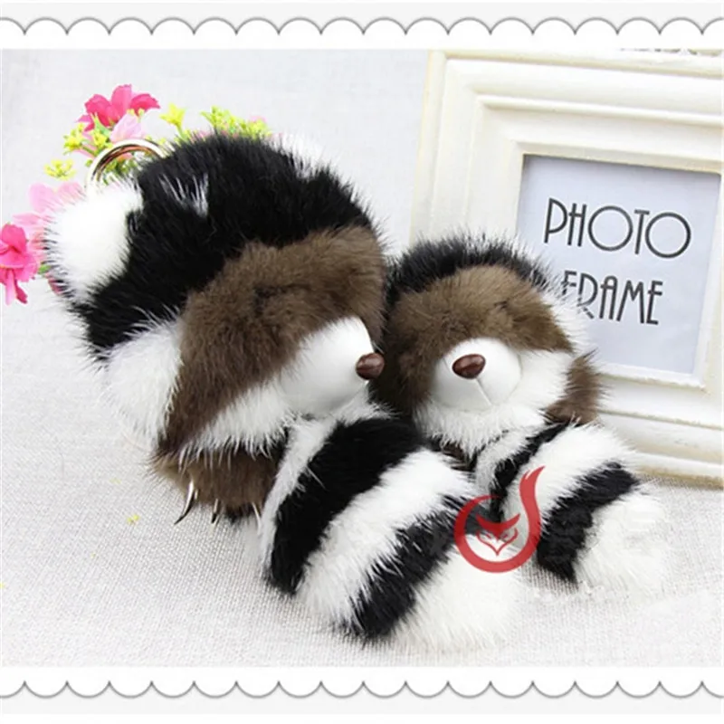 Новый мех норки медведь брелок для девушек симпатичная цепочка ключей Pom женская