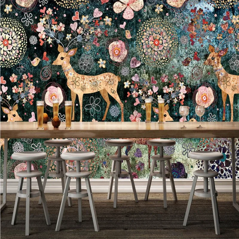3D фото обои стерео американский Ретро пасторальный фон Сика олень круга Фреска