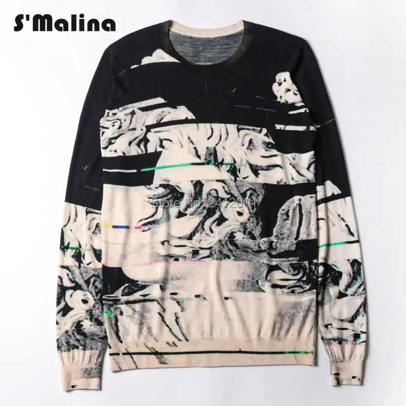 Бесплатная доставка 2016 Осень/Зима Человек Шерстяной Свитер с Граффити Печати