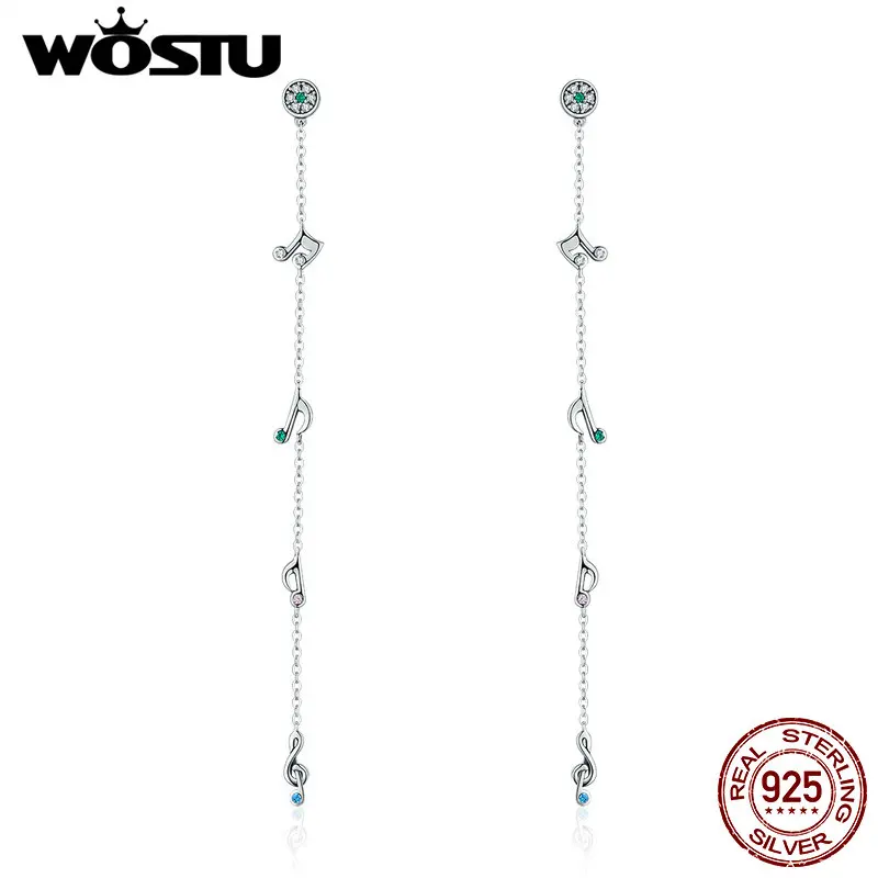 WOSTU,, 925 пробы, Серебряные длинные серьги с качающимися нотами для женщин, серьги из стерлингового серебра, ювелирные изделия, FIE202