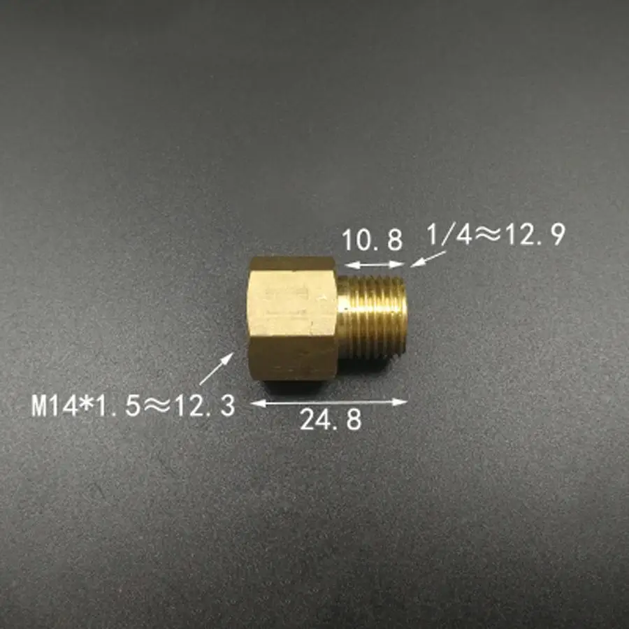 

M14x1.5mm Female Turn DN8 1/4" BSPP Male Length 24.8mm Brass Connection Bushing Adapter Reducer Pipe Fitting Coupler
