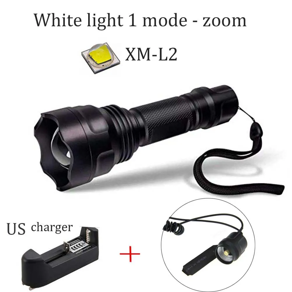Фокусировка бликов тактический фонарик XM-L2 1000LM 1 Режим факел Охота Кемпинг вспышка светодиодный фонарик с помощью батареи 18650