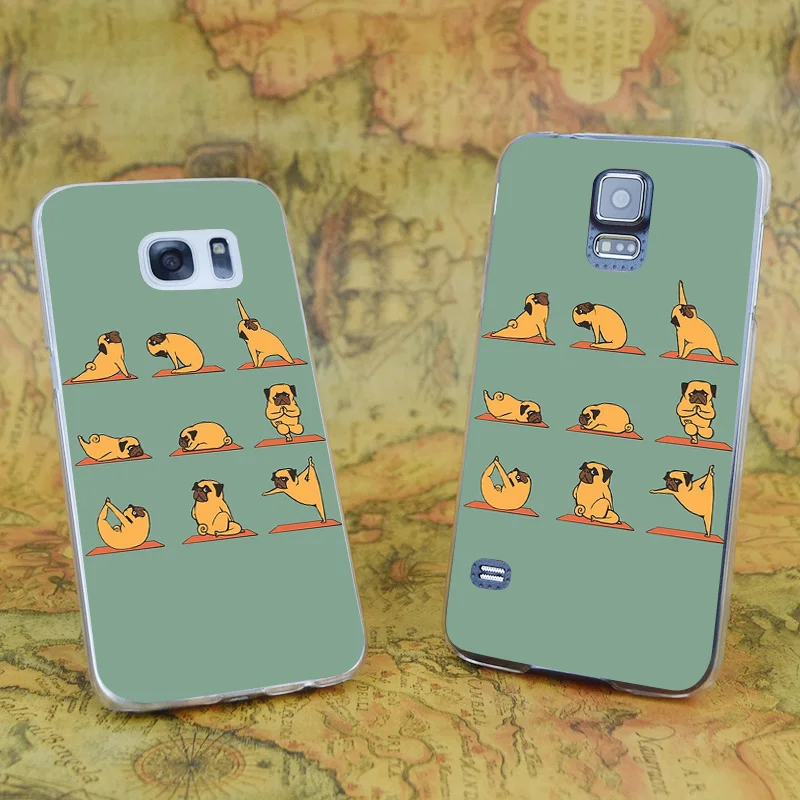E0834 Pug Yoga Transparent Hard PC Case Cover For Samsung Galaxy Note S 3 4 5 6 7 8 9 Mini Edge Plus |