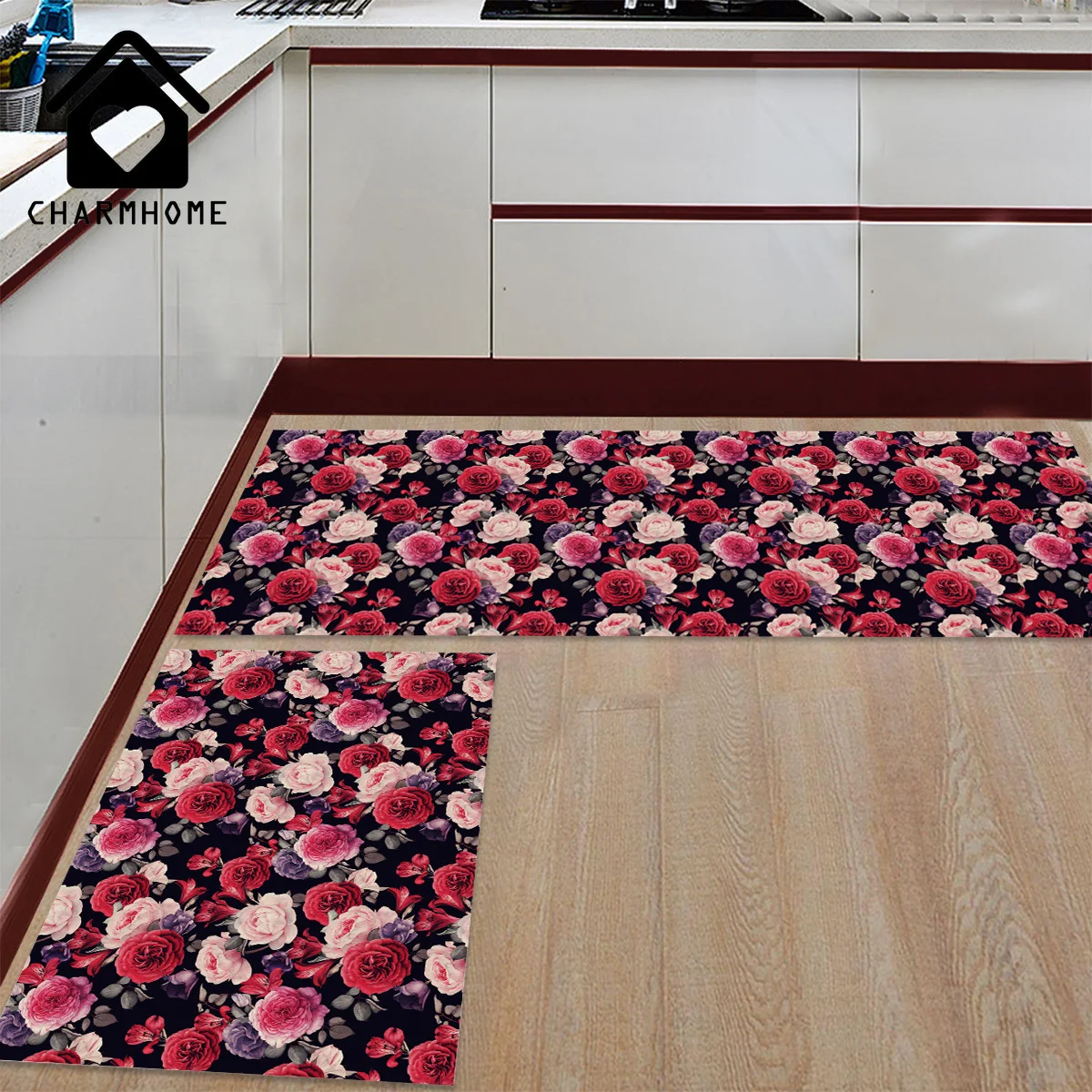 CHARMHOME 2 шт./компл. Винтаж красная роза длинные Кухня коврик для ванной ковры
