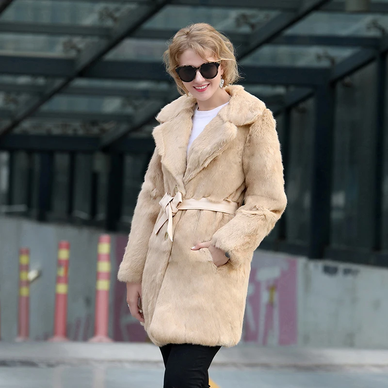 New Button Closed Pure Real Rabbit Fur Coat Factory Plus Size Low Discount Sale Direct Genuine Fur Overcoat tsr356