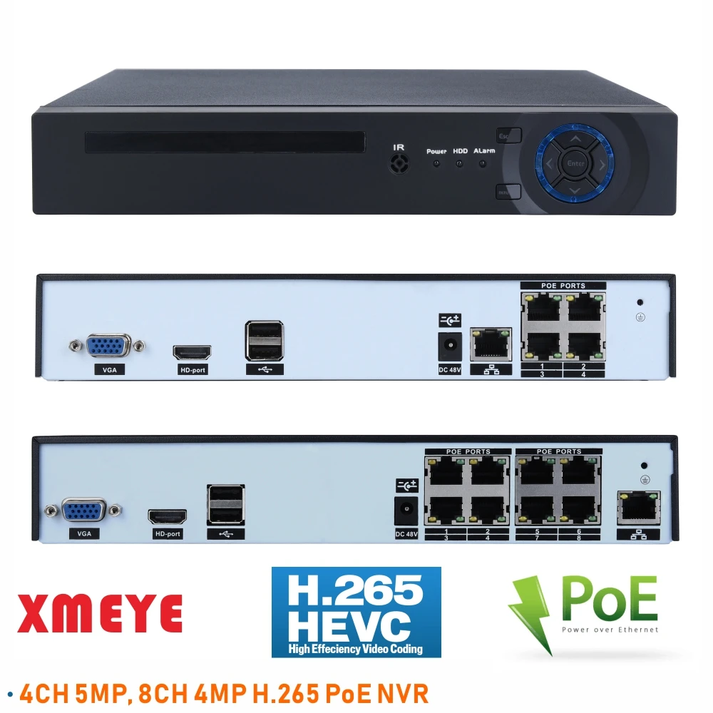 ENSTER Onvif PoE XMEYE NVR рекордер система 8CH 4CH поддержка 4MP 5MP H.265 сжатие IP камера смартфон