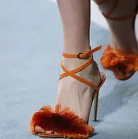 Carpaton Orange Cross Over Fringe Stiletto Heel Ankle Strap Sandals Woman Sexy Runawy high Heel Shoes Open Toe Dress Heels