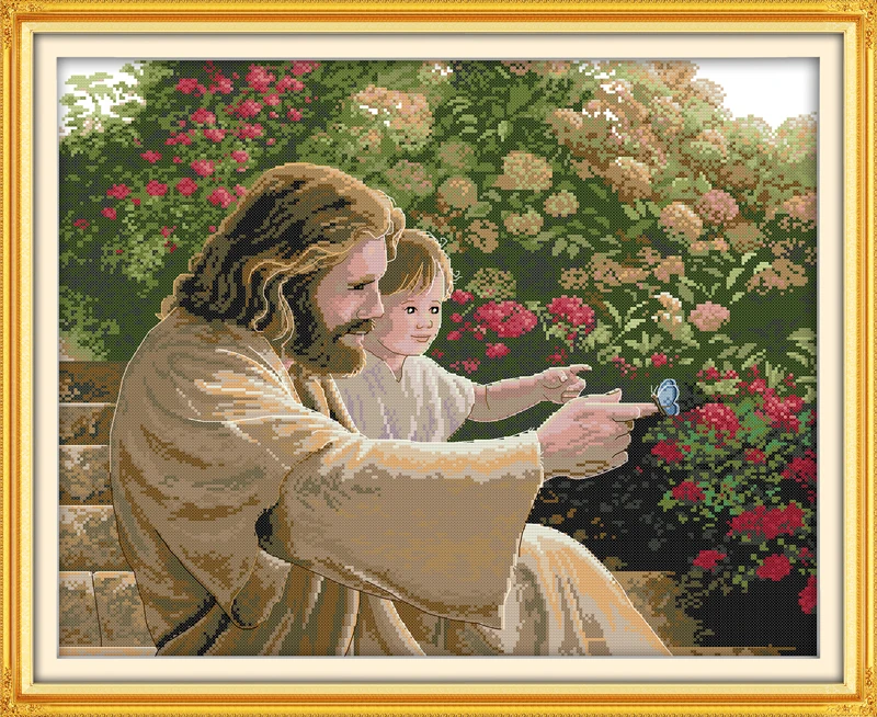 

"Jesus and a kid" cross stitch kit people 18ct 14ct 11ct count print canvas stitches embroidery DIY handmade needlework