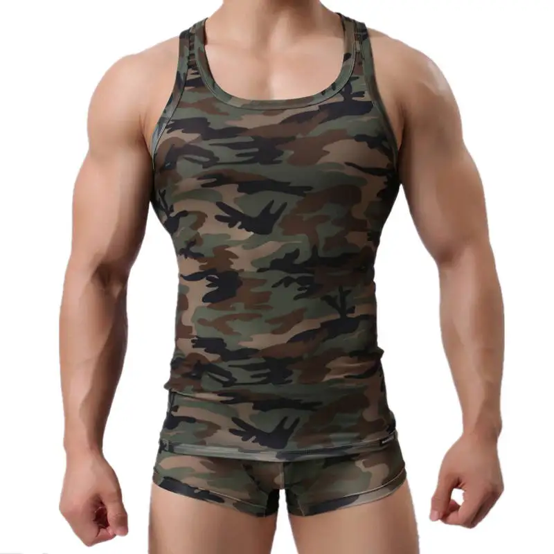 

Тонкая облегающая мужская майка без рукавов, Мужская камуфляжная армейская зеленая стрейчевая фитнес-майка, Новое поступление
