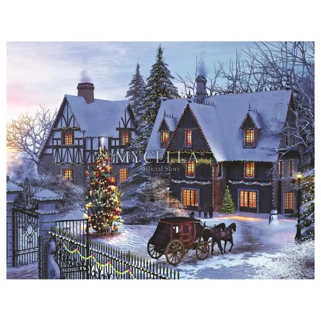 

Landscape 5D DIY Diamond Painting Home for Christmas,snow,carriage,Full,Diamond Embroidery,Needlework,Rhinestones,Mosaic,Cross