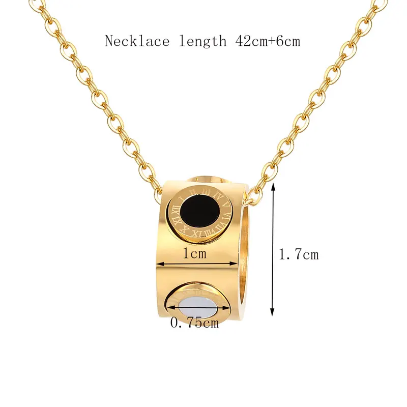 Beautiful 4 Roman Numeral Circle Black And White Shell Pendant Necklace For Women Stainless Steel Gold Color Jewelry Wholesale