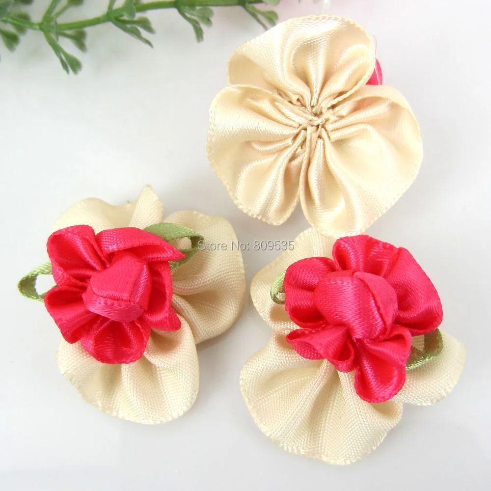 Лента двухцветная ручной работы с цветами и листьями 3 5 см 24 шт.|leaves flowers|flower