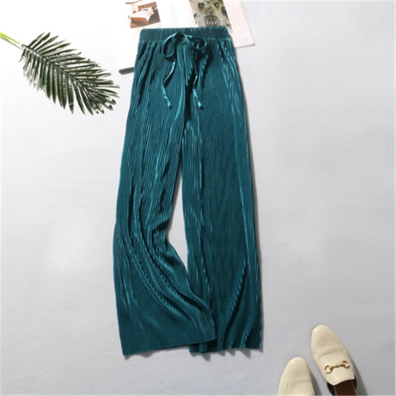 

Belt Pleated Women Pants Summer New Style Loose High Elastic Waist Casual Pants Women Free Size Chiffon Wide-leg Pants FC97