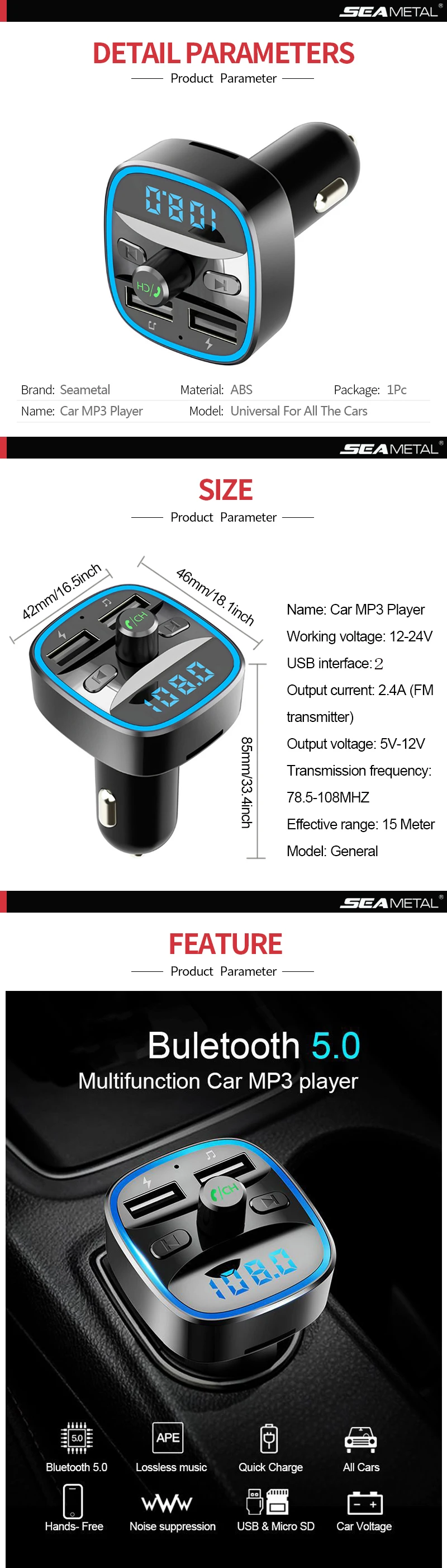 Двойное USB быстрое зарядное устройство Автомобильный mp3 плеер Bluetooth FM модулятор передатчик аудио автомобильный музыкальный дисплей Громкая связь вызов авто аксессуары