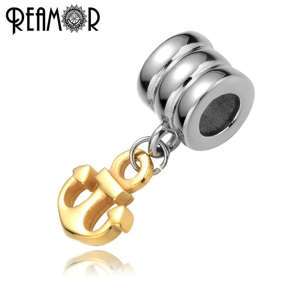 

REAMOR 5mm Stainless Steel Plating Gold Anchor Pendants Dangle Charm Beads Fit Women Bracelet Necklaces DIY Jewelry Making Gift