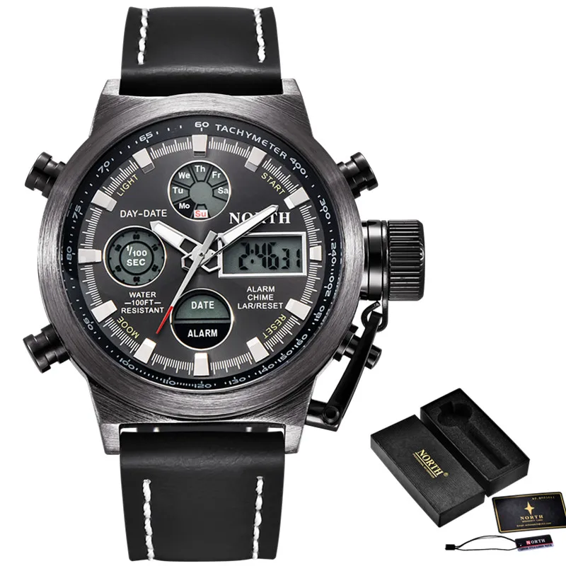 All Black Box NORTH модный бренд мужские часы кварцевые цифровые и аналоговые часы мужские повседневные военные спортивные светодиодный Электронные наручные часы для мужчин - Цвет: All Black Box