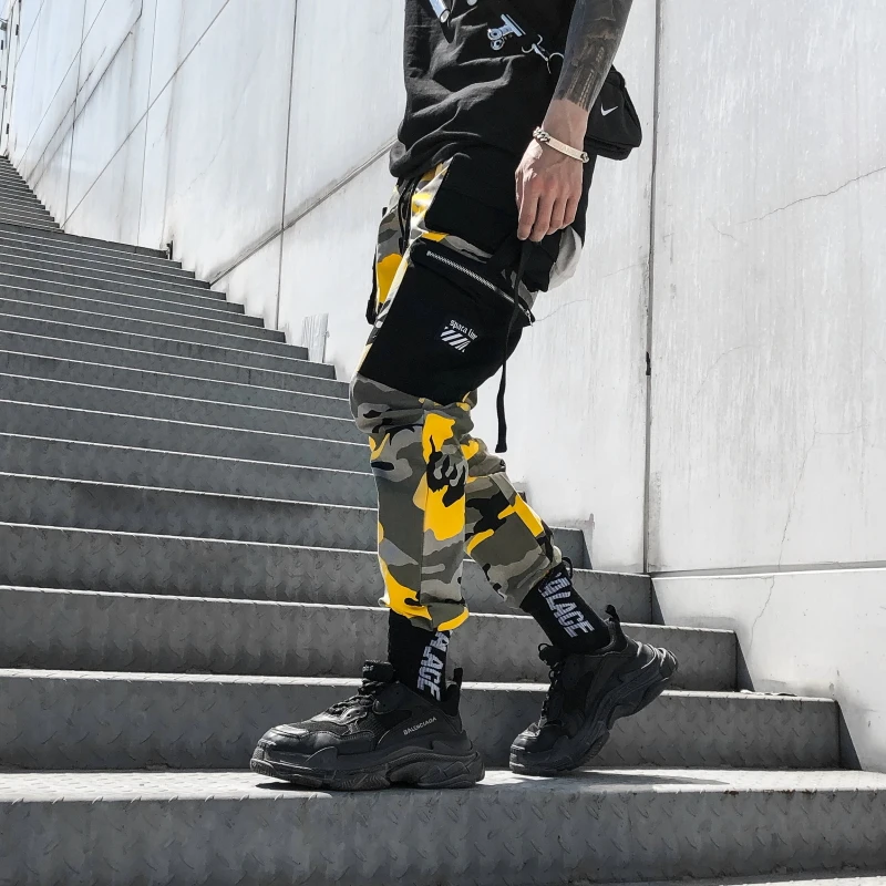 Камуфляжные брюки карго мужские 2019 модные тактические хип хоп штаны с