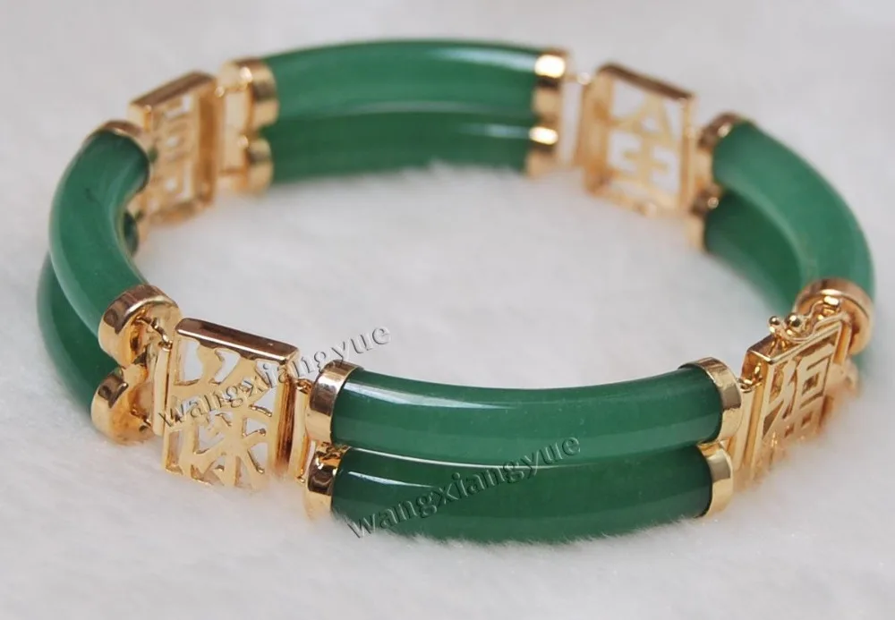 

2Rows Natural Green Jadeite Link Jewelry Bracelet AAA